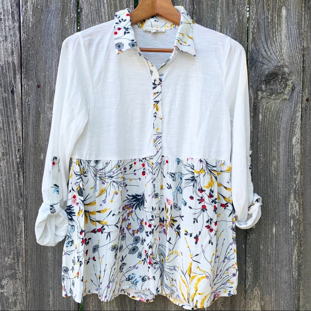 Hem and Thread Peplum Button Front Top Floral Boho